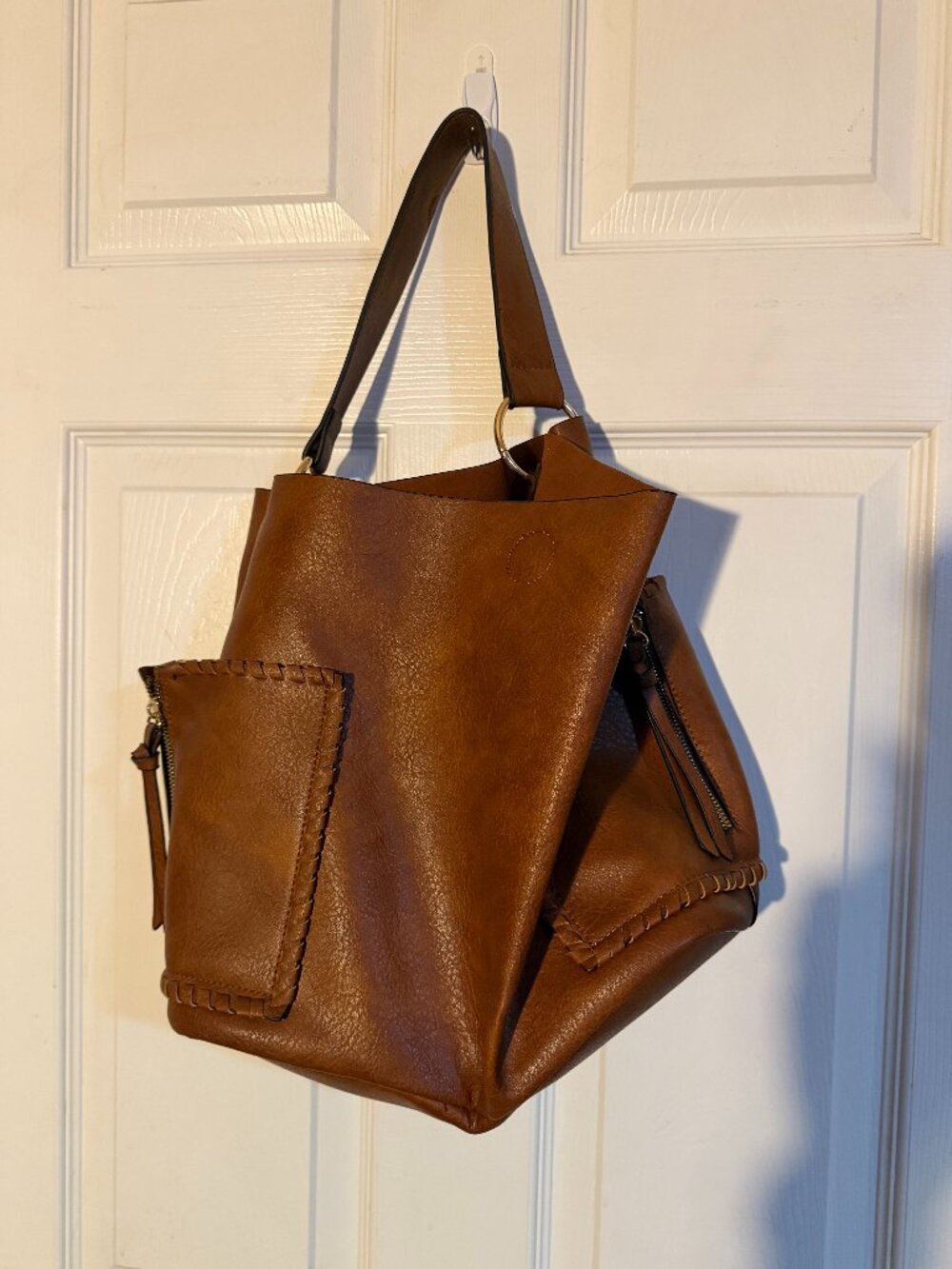 Malibu Skye 2-Piece Vegan Leather Hobo Bag Set - Cognac Brown